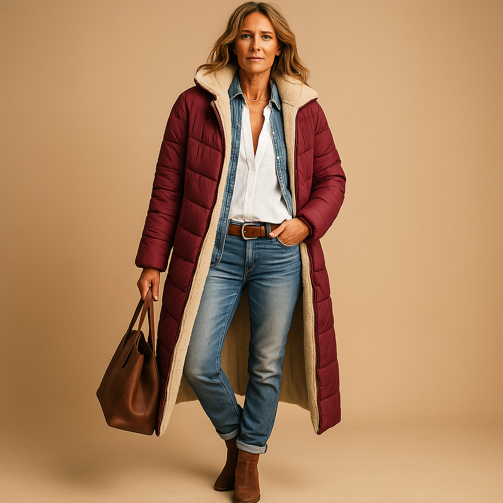 Elegant long winter coat for women, providing ultimate cold protection. A stylish and warm jacket for winter fashion.