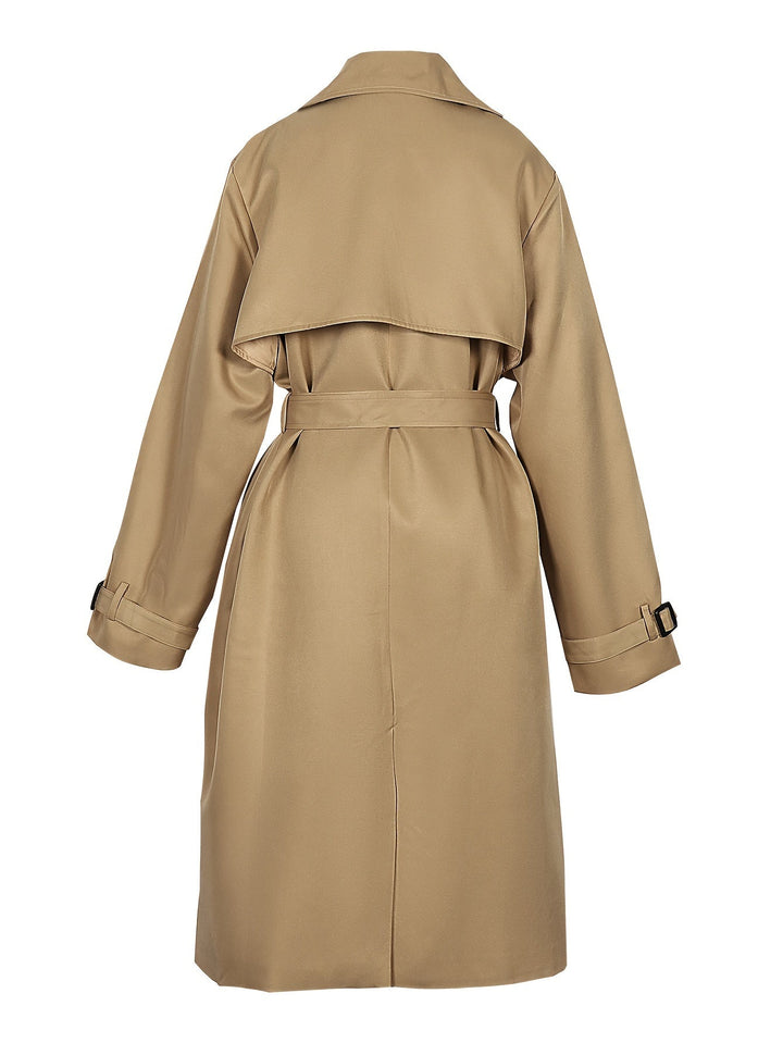 Women's professional belted trench coat, longline design with double-breasted front for a chic look.