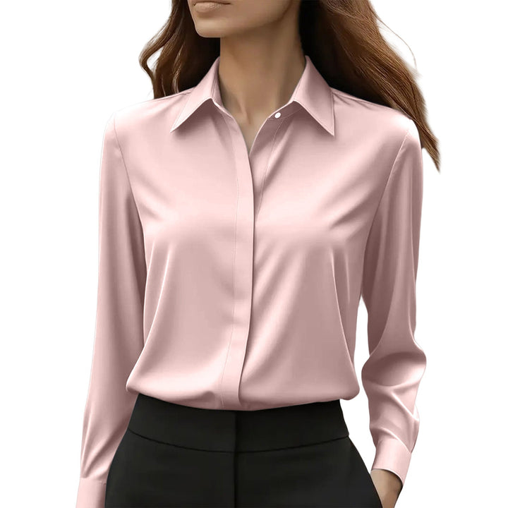 Women's stylish luminous blouse with classic buttons and long sleeves, a professional and versatile top.