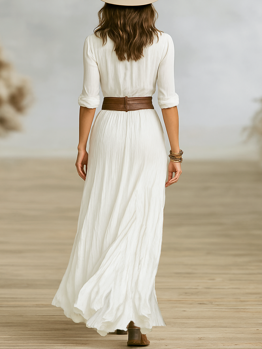Women's elegant maxi dress, a formal and versatile long dress with a distinguished tailored shawl collar for evening wear.