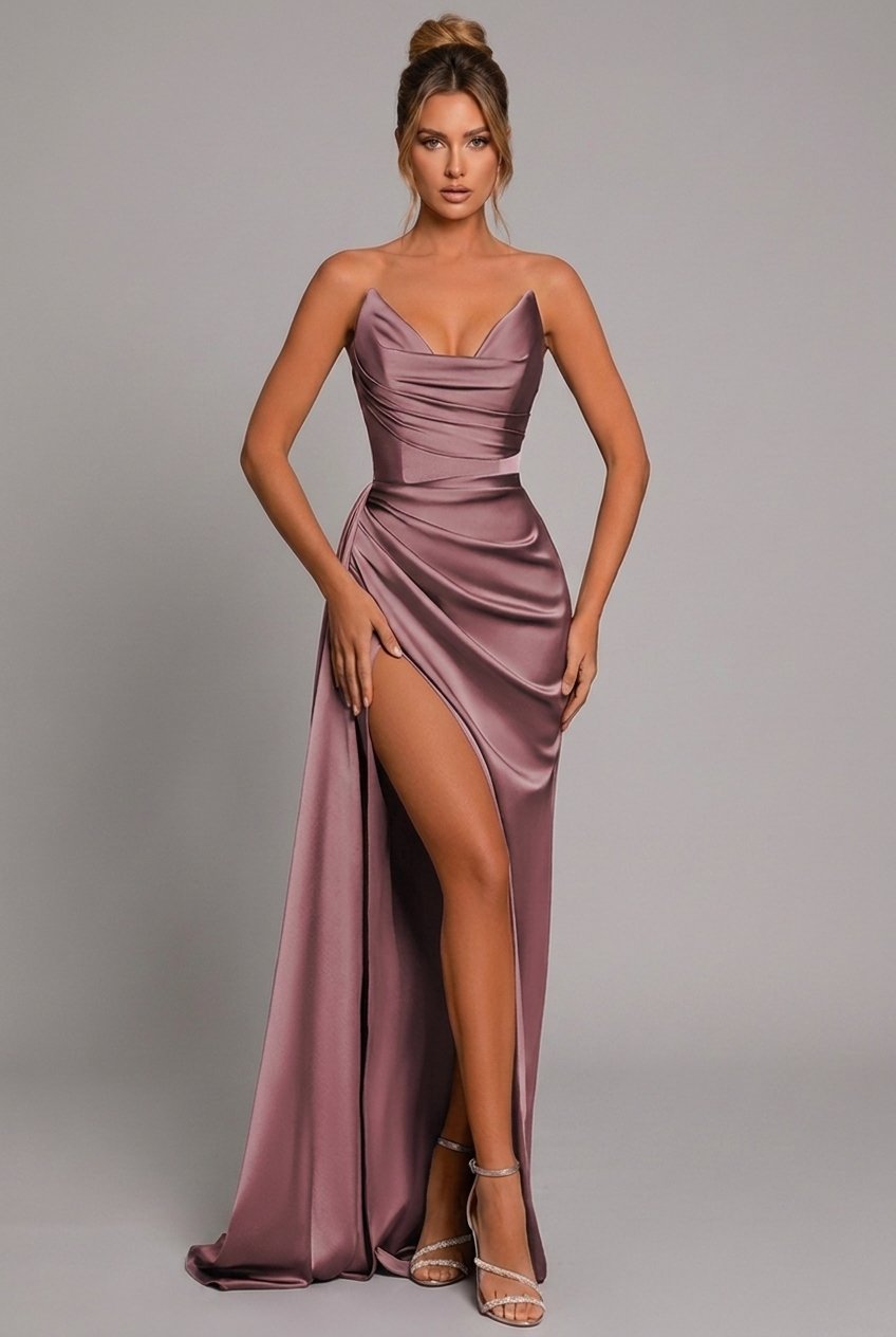 Elegant long formal maxi dress. Perfect women's party dress or wedding guest attire, sophisticated evening wear.