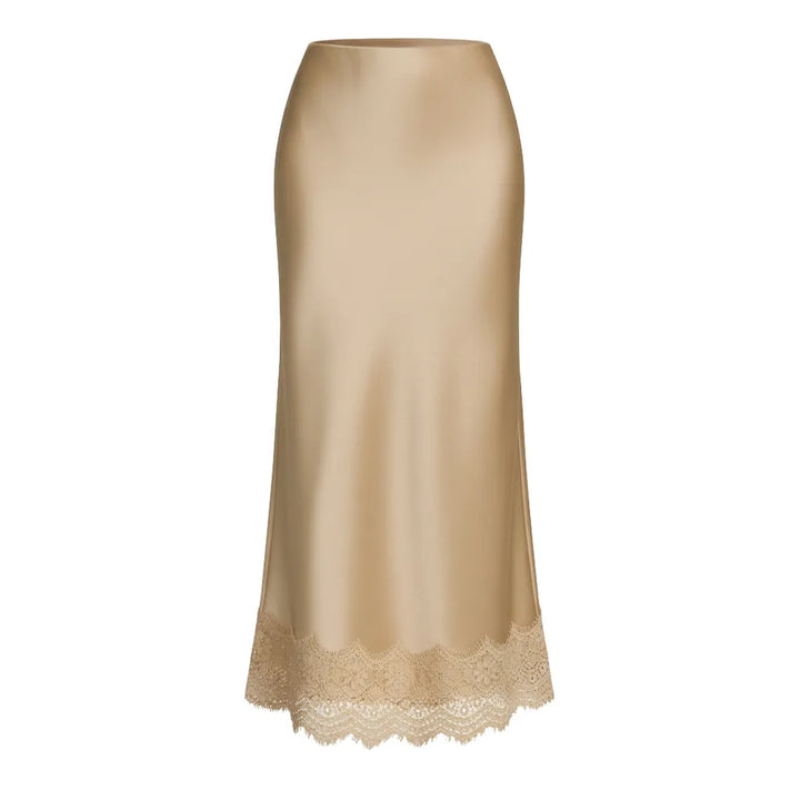 Versatile women's elegant maxi skirt with lace details, suitable for any formal or special occasion.