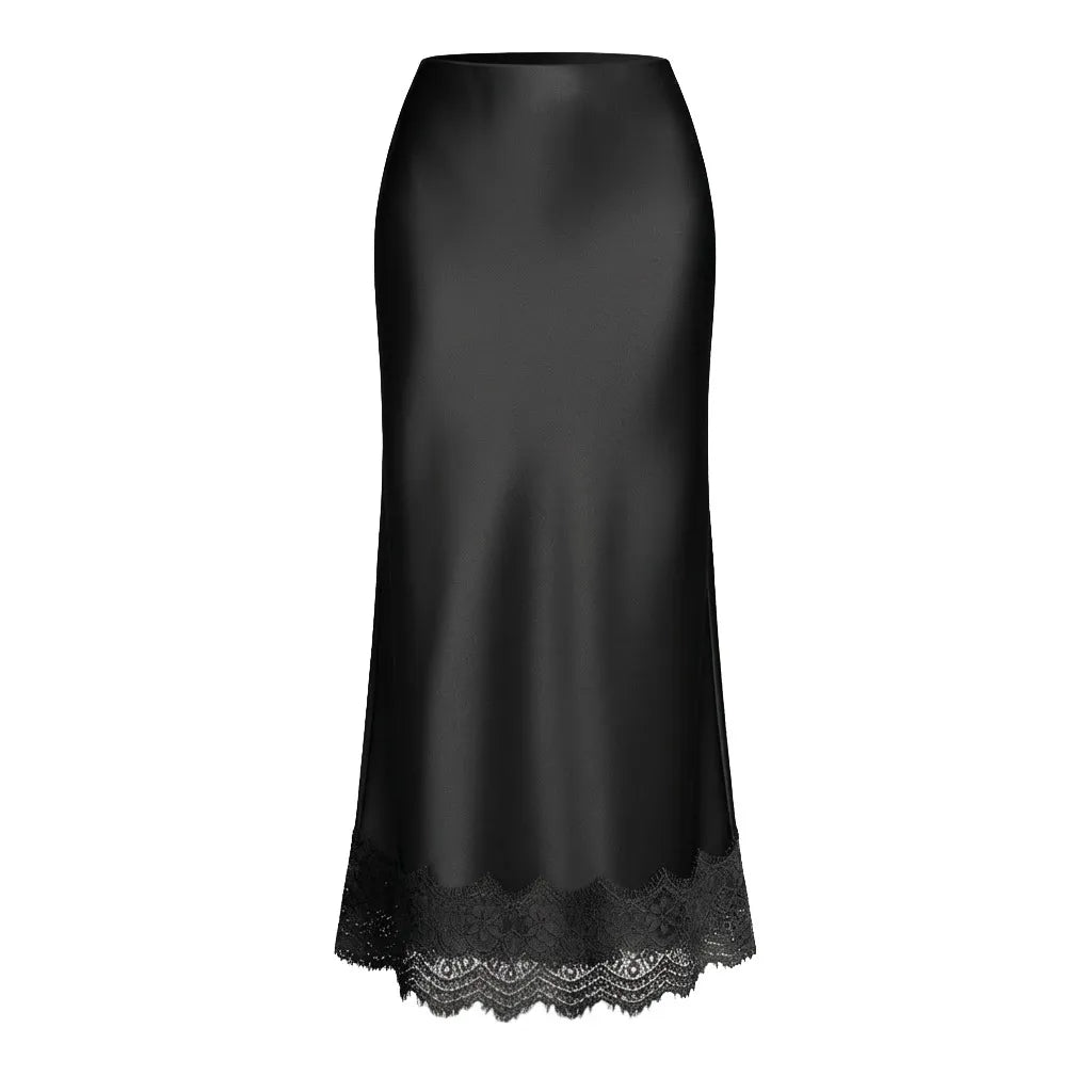 Dressy women's evening maxi skirt featuring a refined lace hem, a chic choice for formal wear.