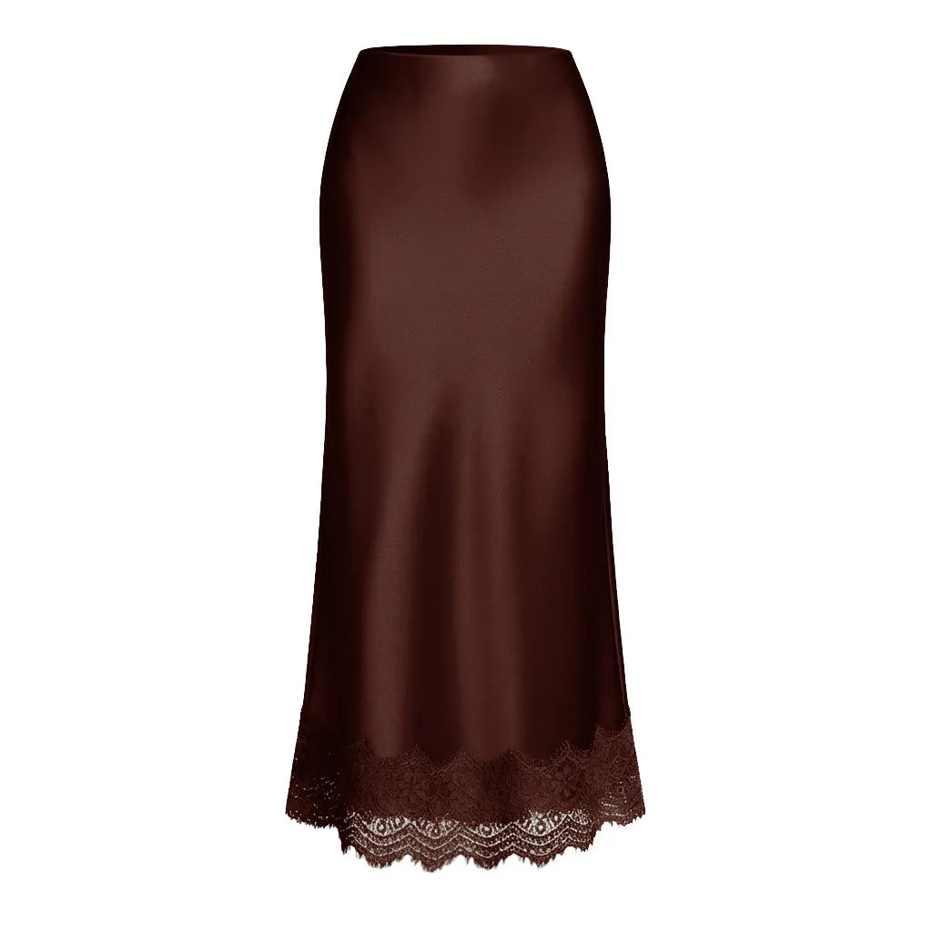 Women's sophisticated maxi skirt with lace hem. Elegant long skirt for formal events & special occasions.