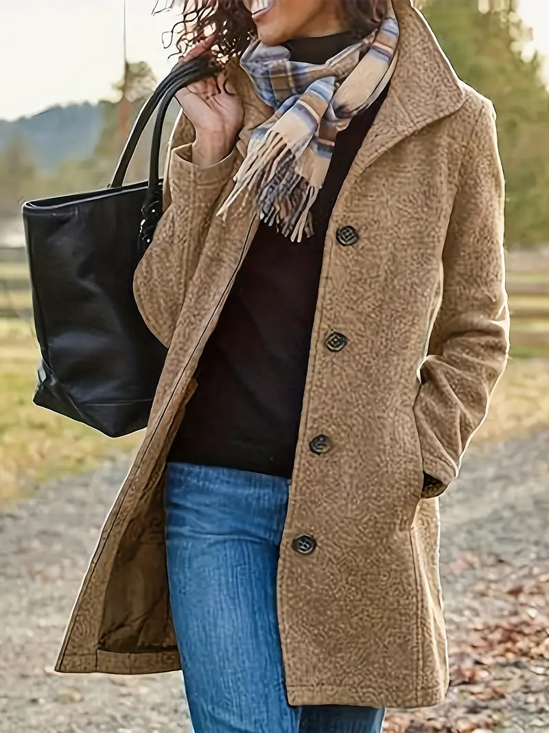 Casual & formal women's button-down trench coat, a versatile mid-length outerwear for fall & winter.
