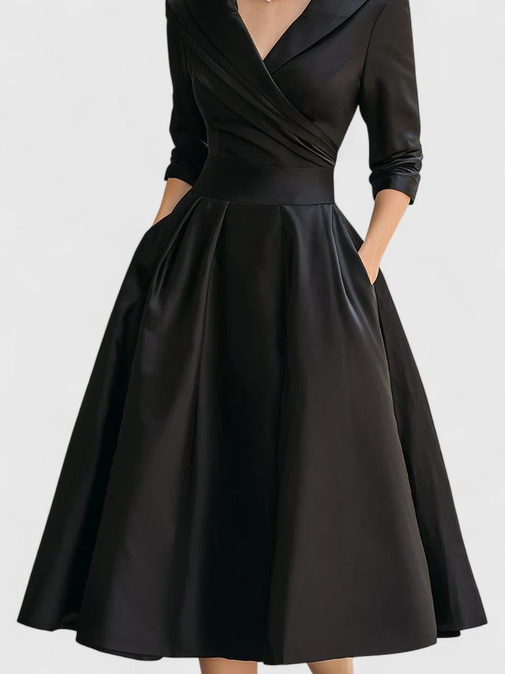 Versatile elegant midi dress for women, suitable for weddings, parties, and formal special occasions.