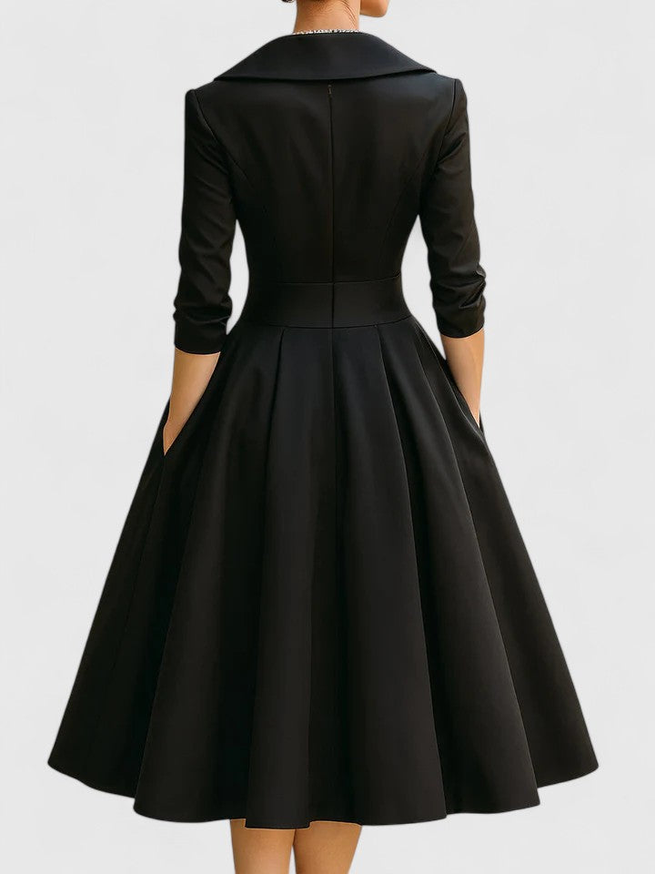 Stylish women's elegant midi dress, designed for sophisticated formal wear and evening events.