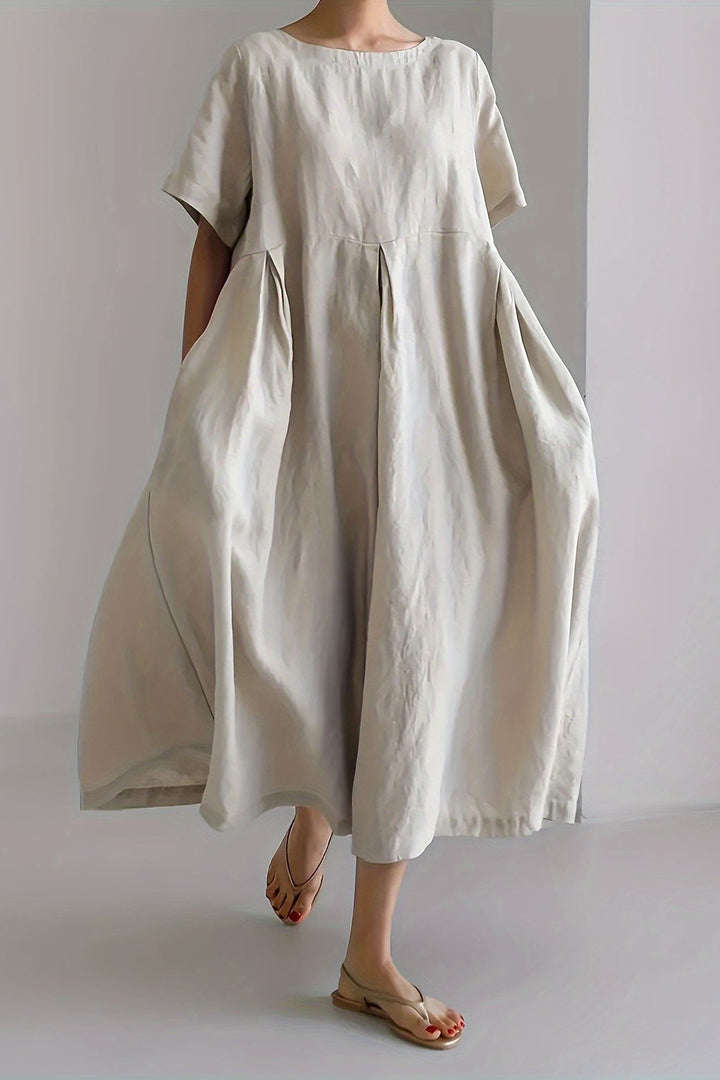 Apricot elegant midi dress for women, ideal semi-formal occasion wear, cocktail or summer party.