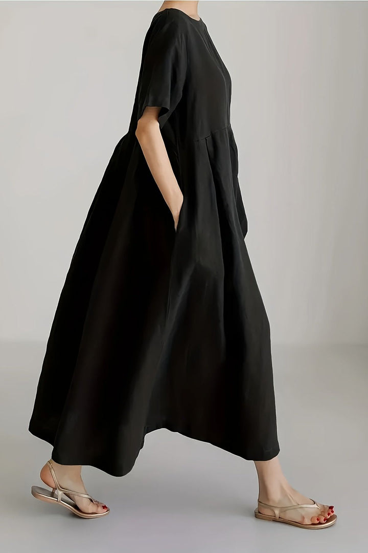 Black & Navy elegant women's midi dress. Classic style, perfect for spring semi-formal events.