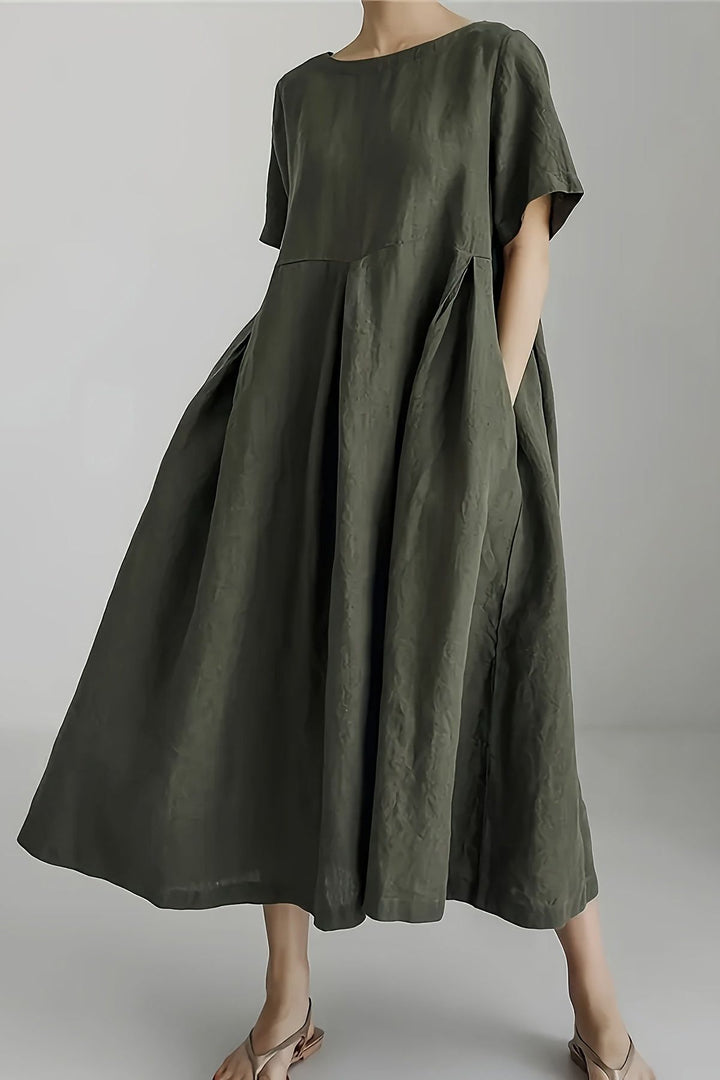 Emerald & Red elegant midi dress, a classic semi-formal party dress for women's sophisticated fashion.