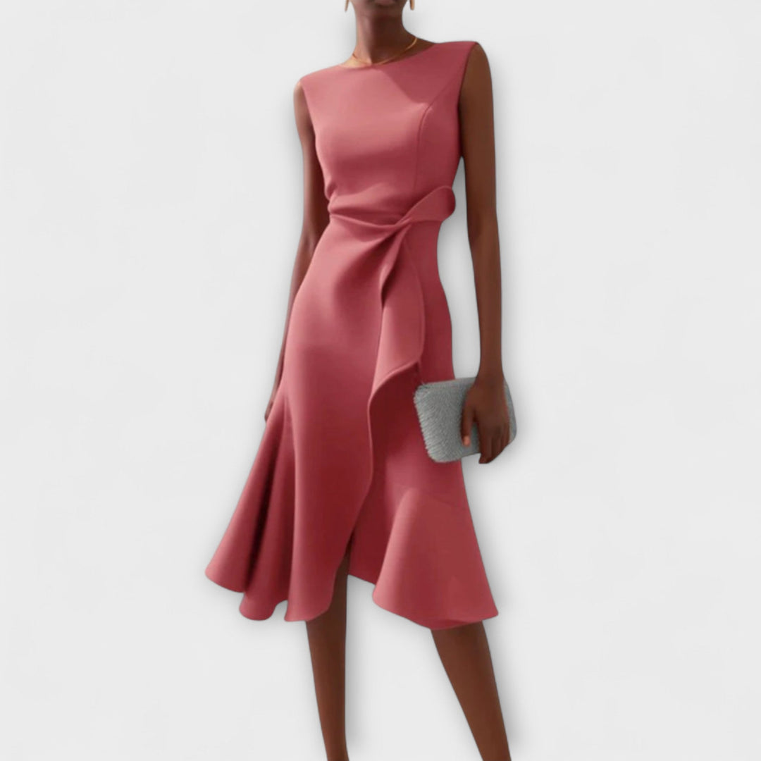 Chic women's midi dress with an asymmetric hem, perfect for any special occasion. Sleeveless.