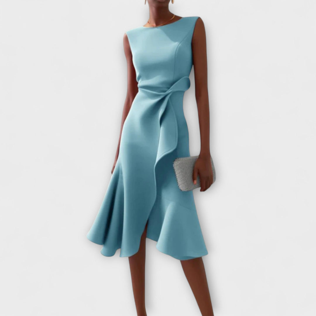 Sleeveless women's midi dress, an elegant choice for evening events & formal gatherings.