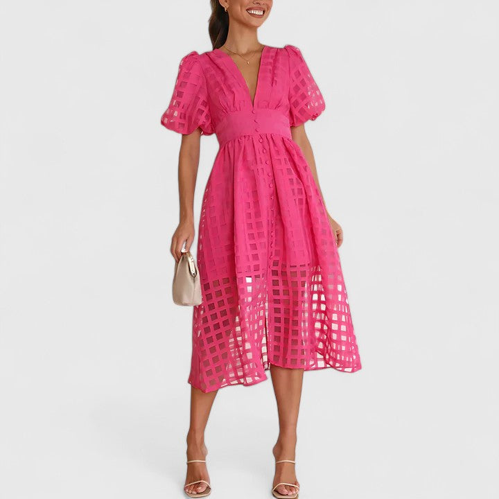 Sophisticated women's midi dress for versatile occasion wear. Elegant & flattering day to night style.