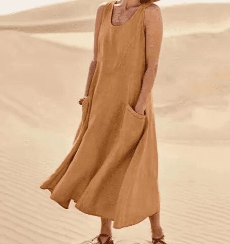 Versatile women's elegant midi dress, featuring a loose fit and pockets, perfect for summer & spring fashion.