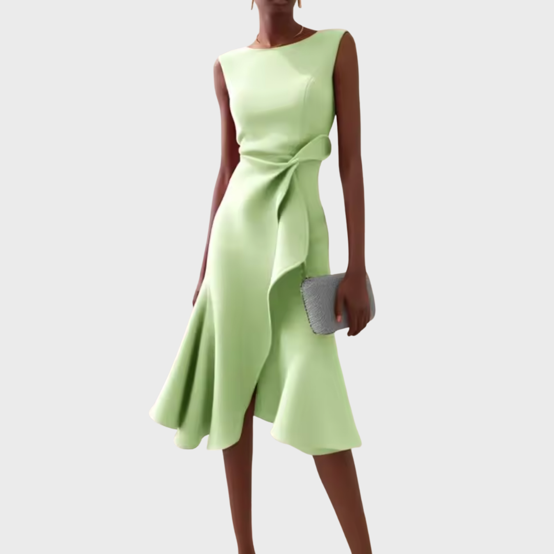 Comfortable & stylish women's midi dress: sleeveless, ruffle hem, wrap detail for any event.