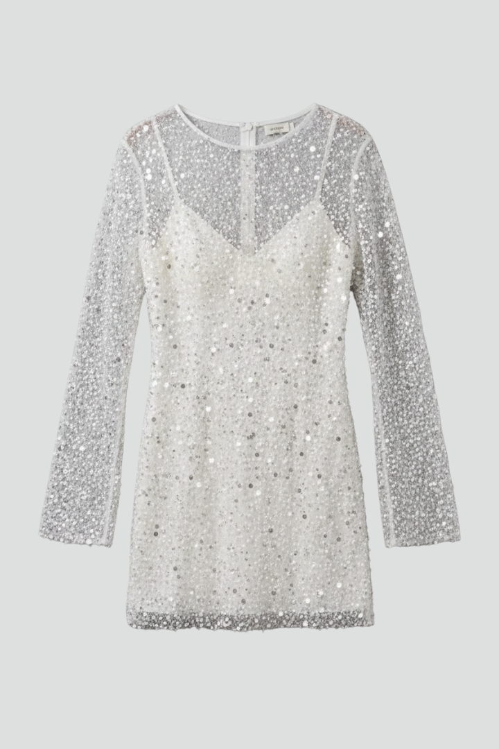 Elegant women's mini dress with sheer mesh overlay, perfect for chic evening parties & stylish wear.