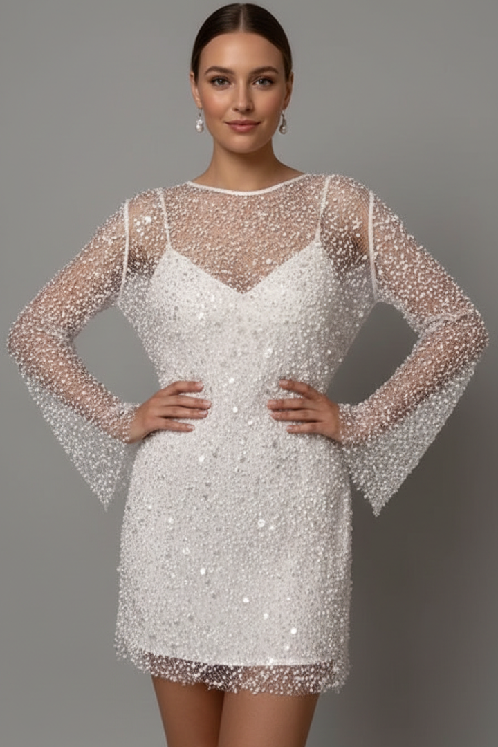 Chic sleeveless mesh overlay mini dress for women, ideal for party wear & a sophisticated feminine style.