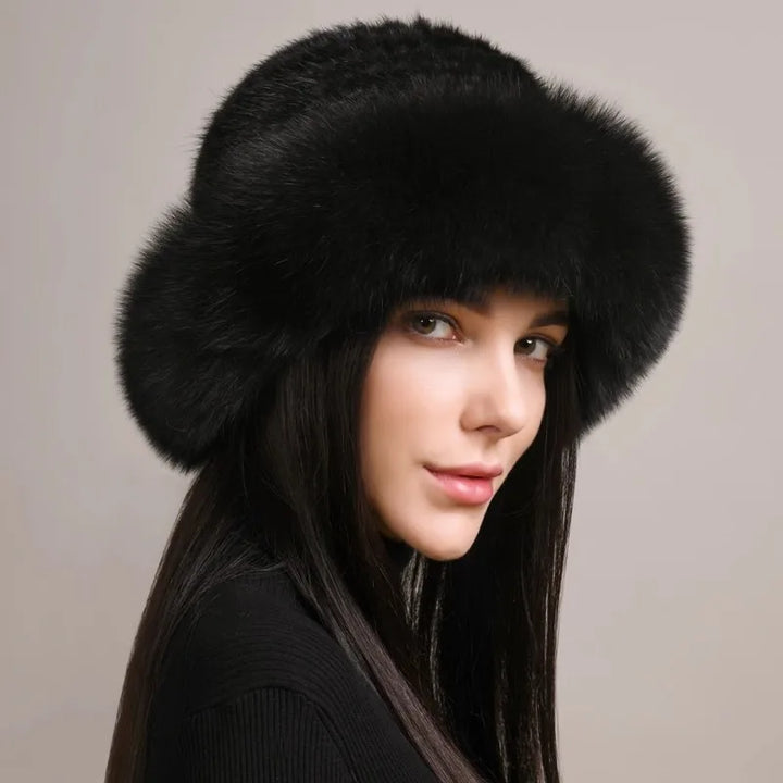 Elegant women's mink and fox fur winter hat, luxurious and warm for cold weather fashion