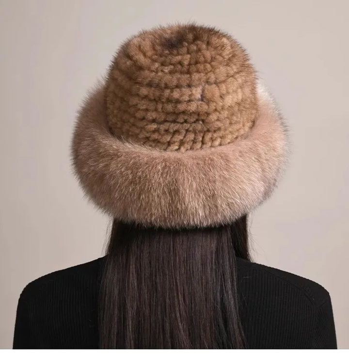 Warm and chic women's winter hat, featuring genuine mink and fox fur for ultimate comfort