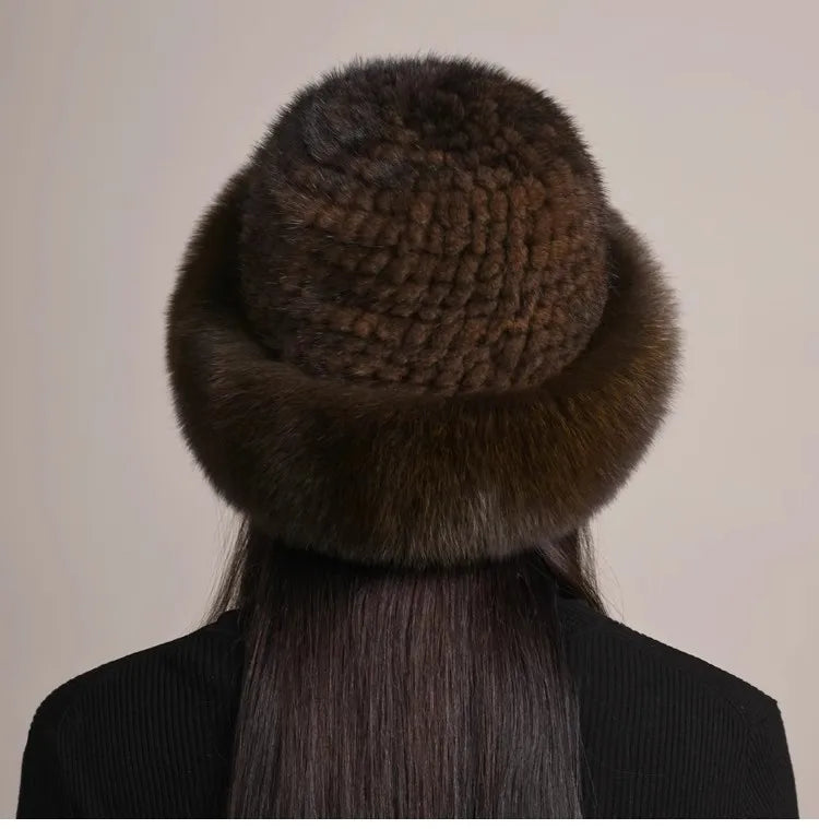 Stylish women's luxury fur hat, a genuine mink and fox fur accessory for cold weather fashion