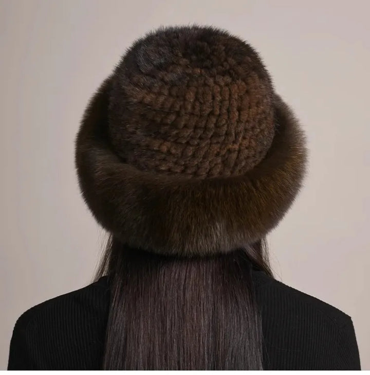 Stylish women's luxury fur hat, a genuine mink and fox fur accessory for cold weather fashion