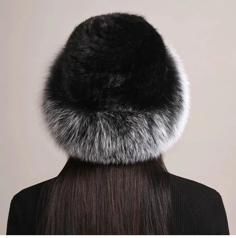 Cozy women's winter hat, crafted from high-quality genuine mink and fox fur for warmth