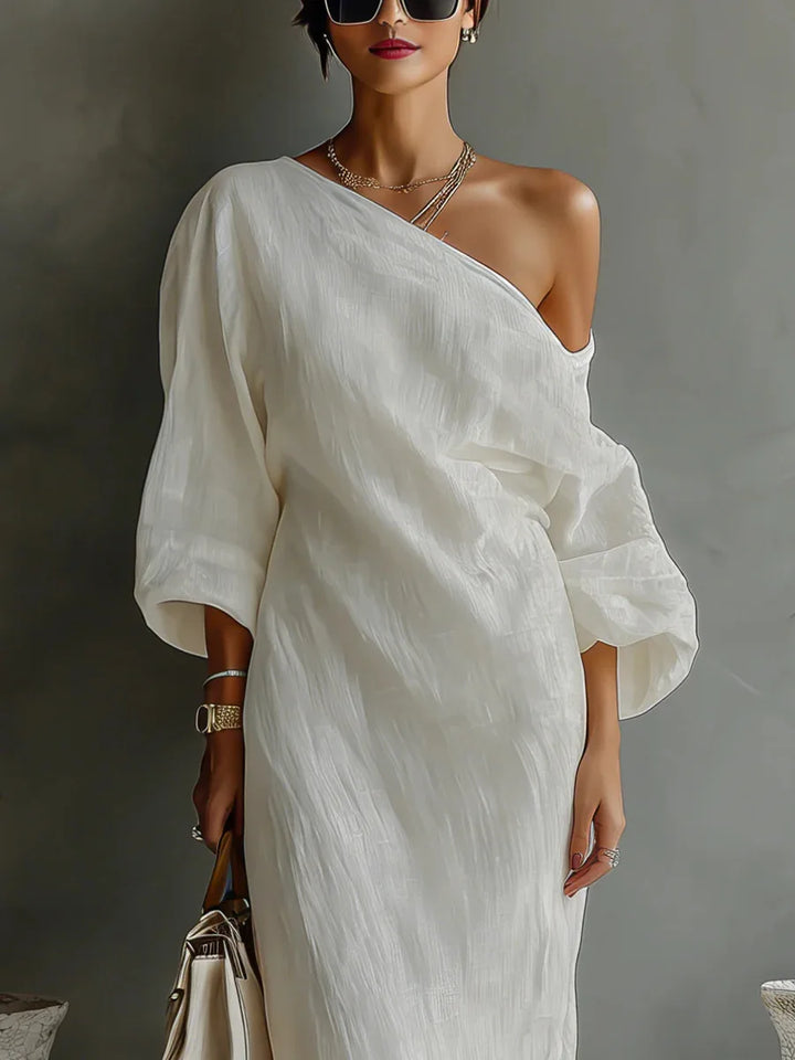 Chic women's one-shoulder asymmetrical party dress in a casual yet elegant style.