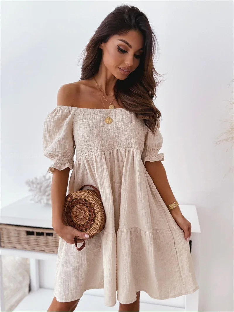 Stylish women's one-shoulder mini dress. Ideal for casual summer wear & elegant events. New fashion.