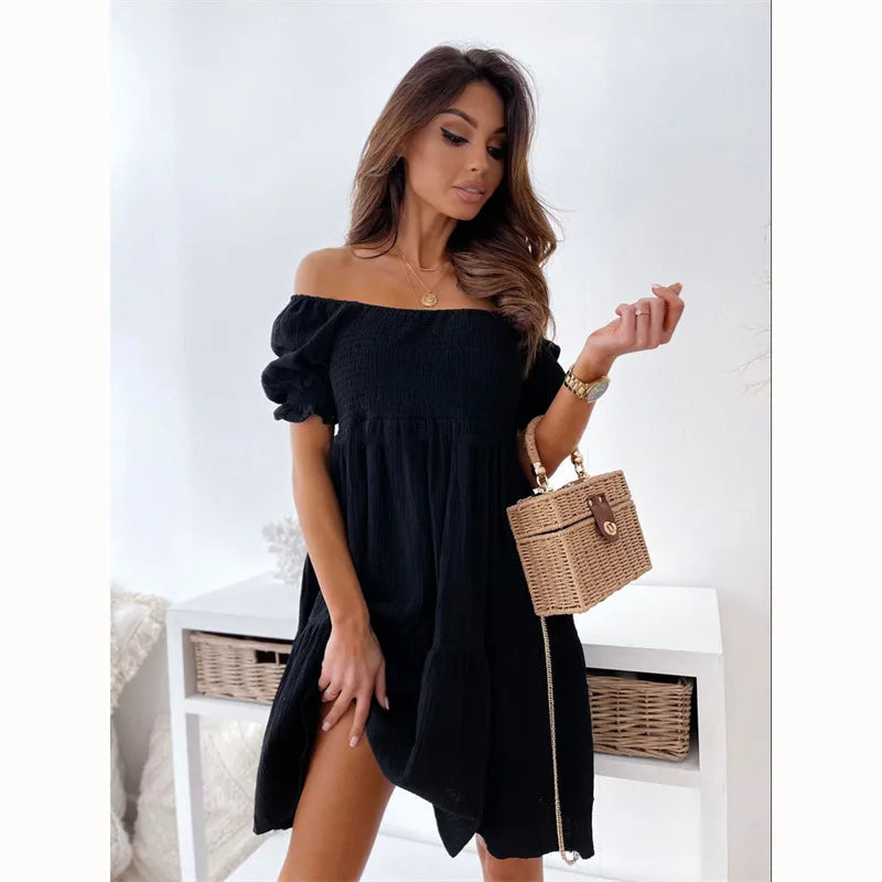Chic women's one-shoulder mini party dress with an elegant open back. Perfect for fashion-forward events.