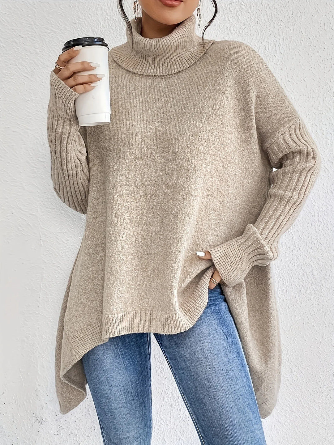Cozy women's cashmere turtleneck sweater, a chunky knit perfect for winter fashion and ultimate comfort.