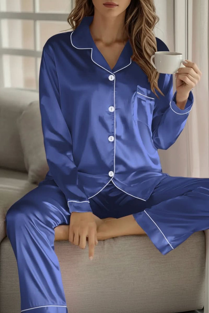 Chic and comfortable women's elegant pajama set. Luxurious two-piece sleepwear for stylish home wear.
