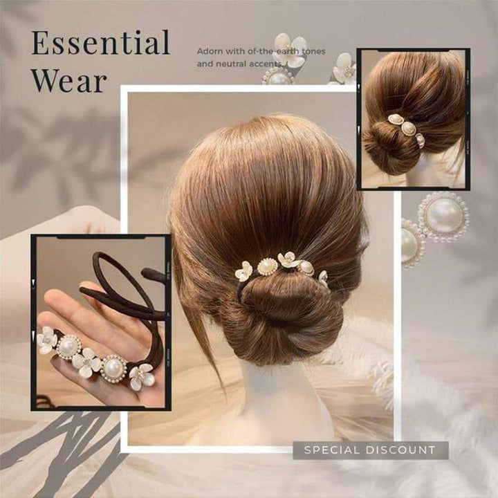 Women's hair styling tool: a pearl hairpin integrated bun maker headband