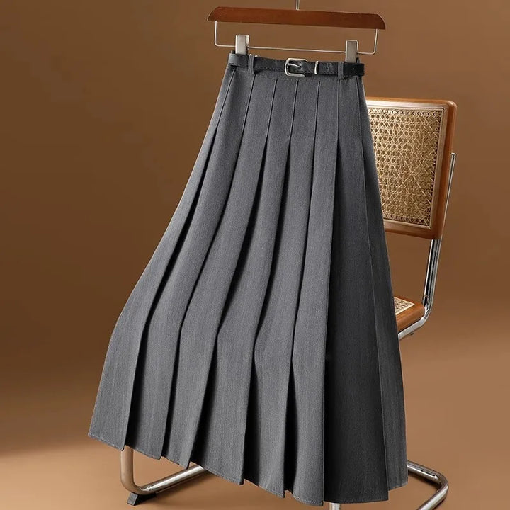 Elegant women's pleated A-line midi skirt, perfect for office wear or chic versatile fashion.