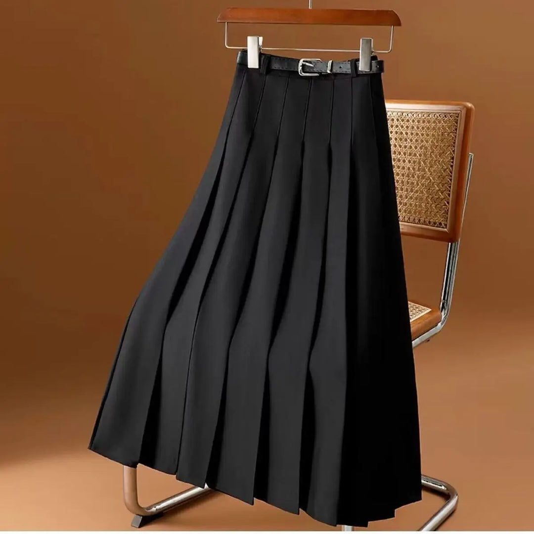 Chic pleated A-line midi skirt for women, offering a sophisticated look ideal for office or versatile fashion.