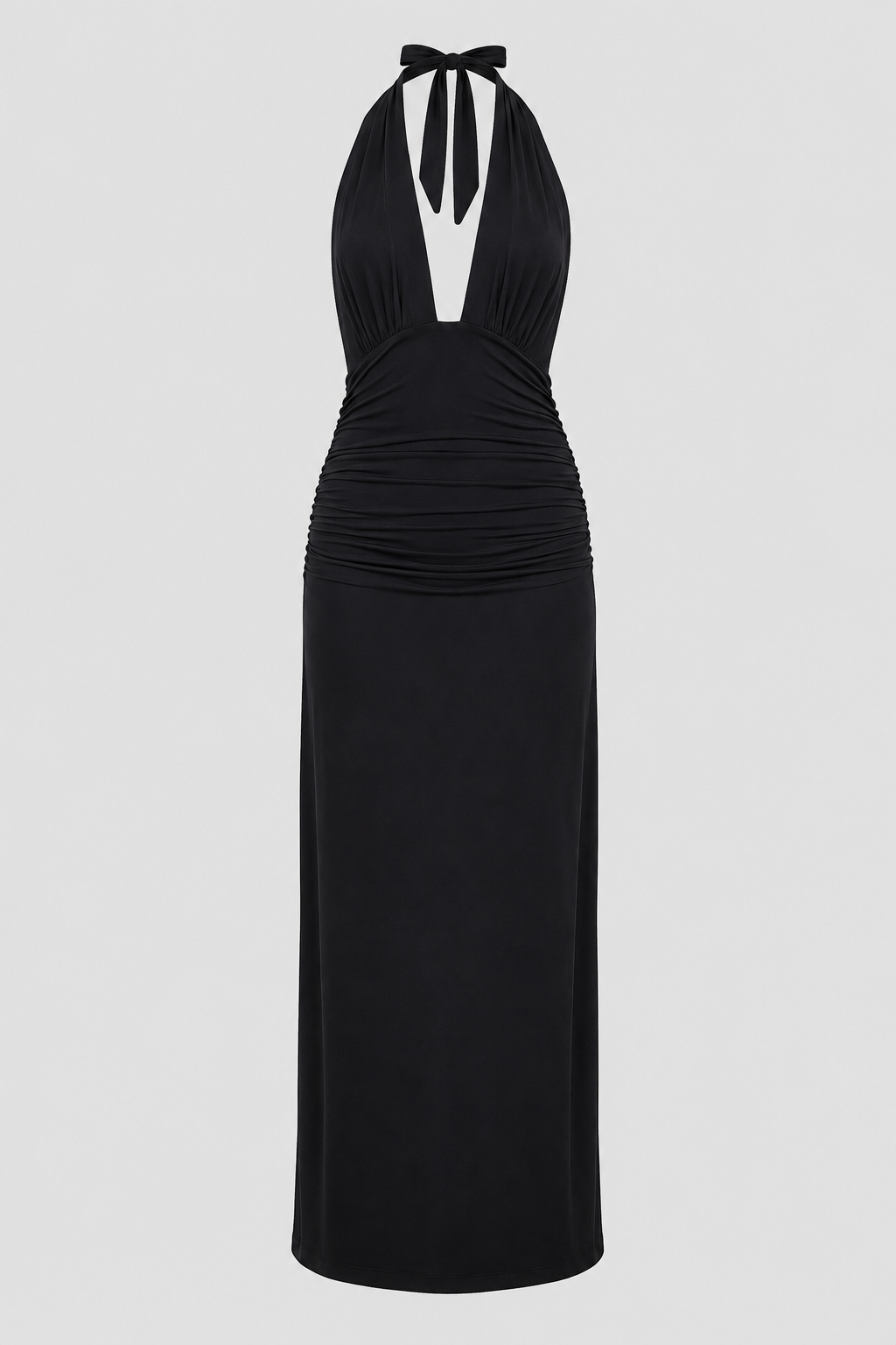 Elegant women's plunge halter maxi dress, perfect for evening events & formal occasions.