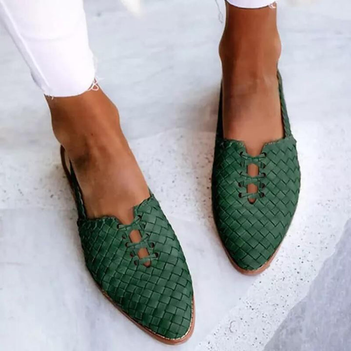 Stylish women's pointed toe flat loafers, ideal for casual summer footwear. Slip-on design offers comfort & elegance.