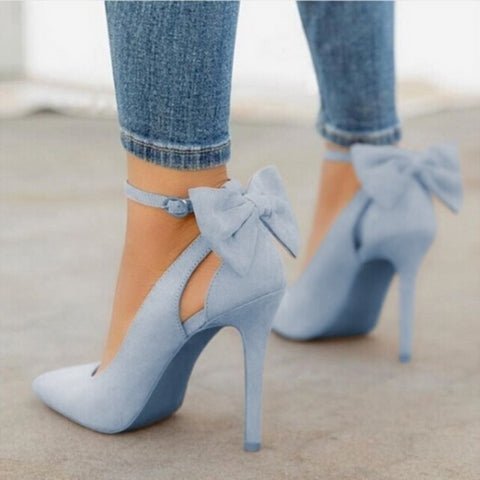Sophisticated women's pointed toe high heel court shoes with a beautiful bow, perfect for special occasions.