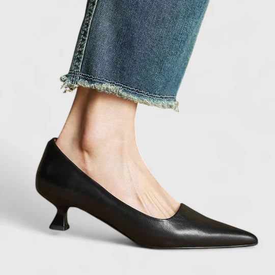 Comfortable women's elegant pointed toe dress shoes with a low kitten heel for versatile office or evening style.