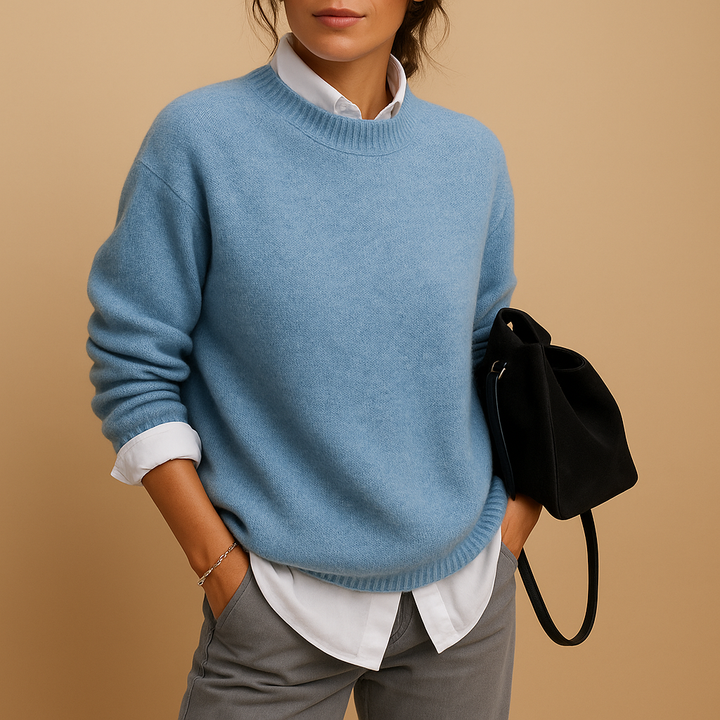 Chic women's versatile sweater with a round neck, great for elegant occasions or casual fall and winter outfits.