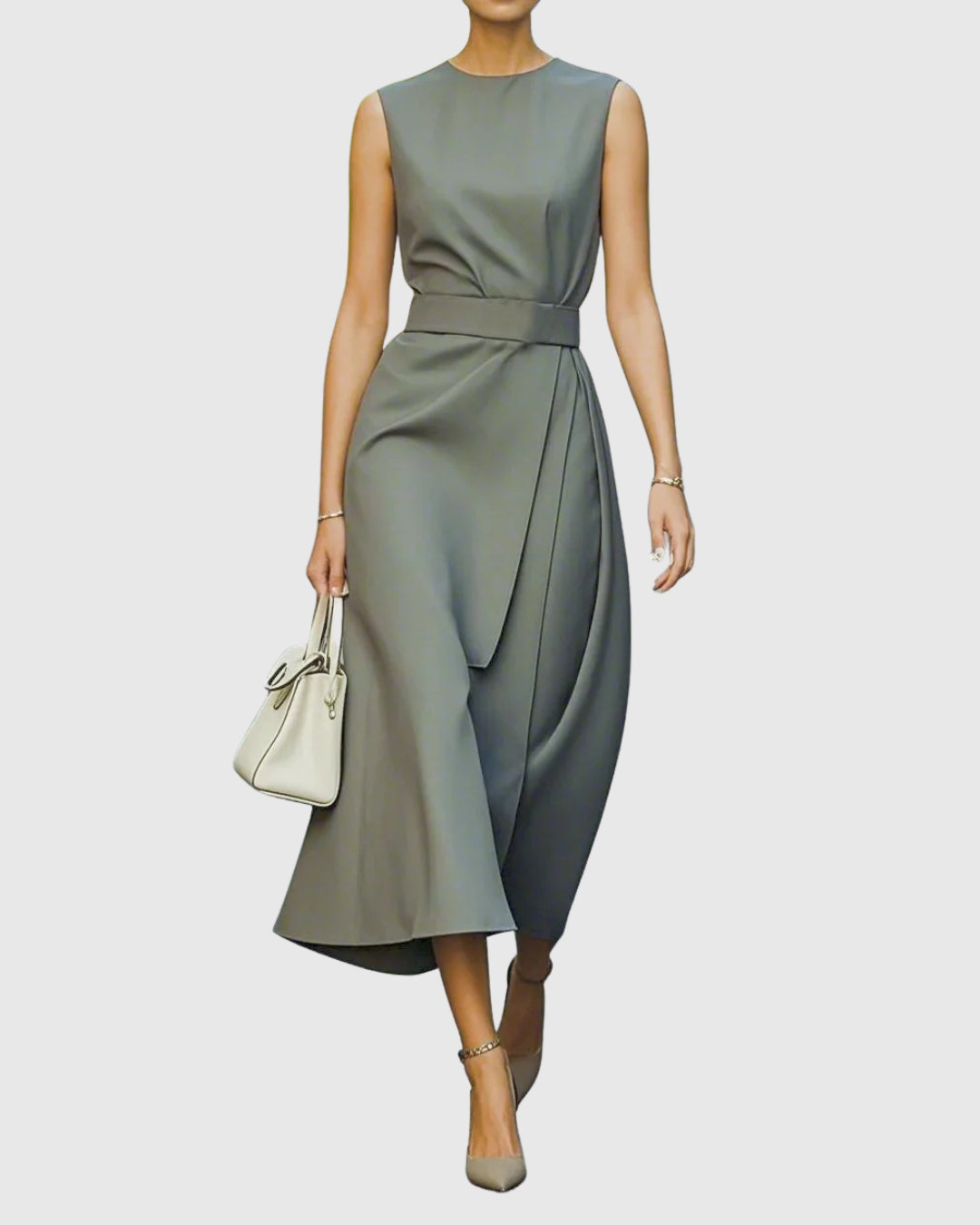 Sleeveless round neck midi dress for women, a perfect blend of elegance & comfort for any occasion.