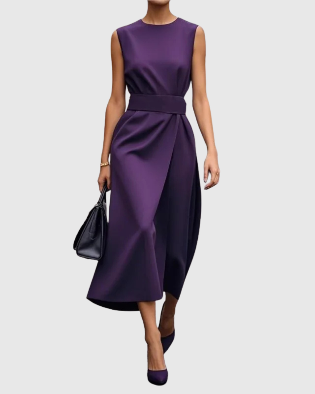Lightweight summer midi dress for women, elegant with a round neck, perfect for casual or dressed-up occasions.