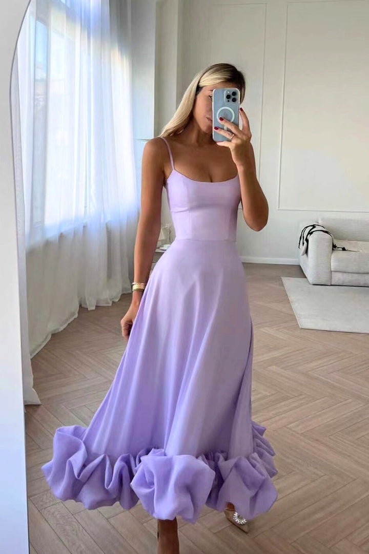 Beautiful women's special occasion dress, a flowing ruffle hem maxi gown for parties & weddings.