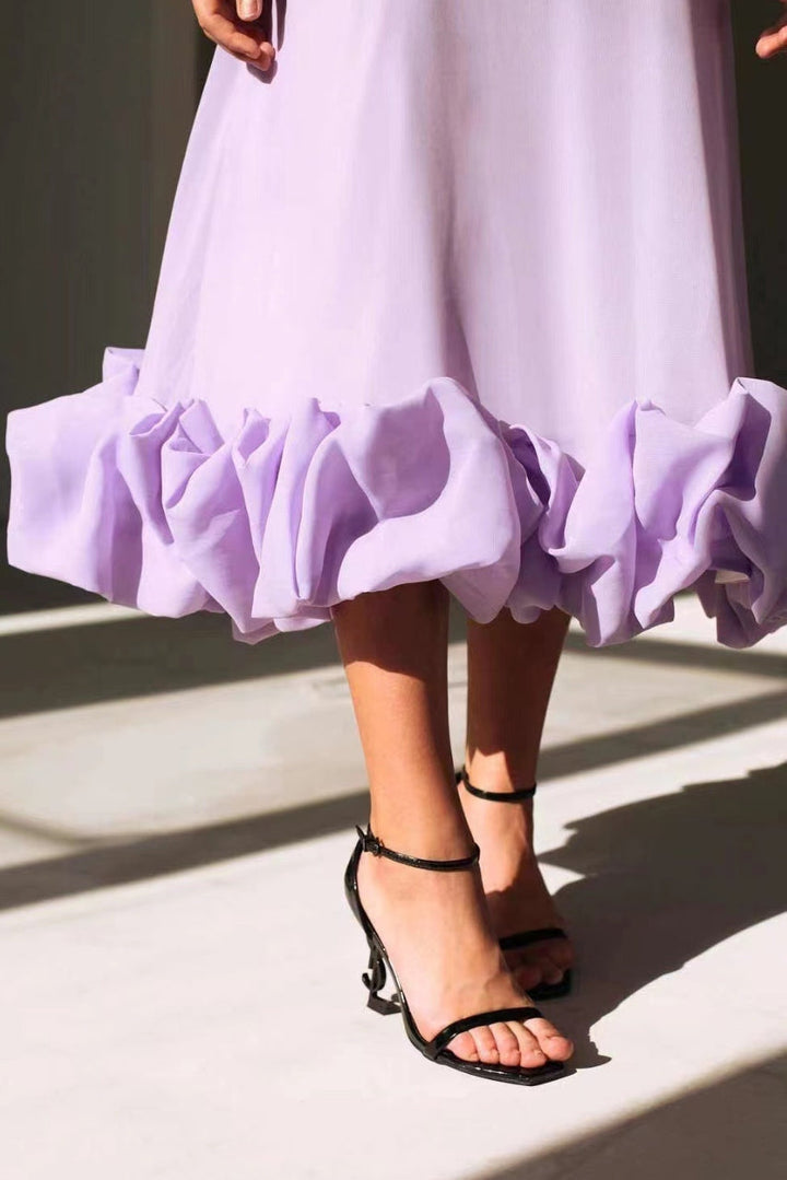 Ruffle hem maxi dress for women, a formal evening gown with a flattering scoop neckline.