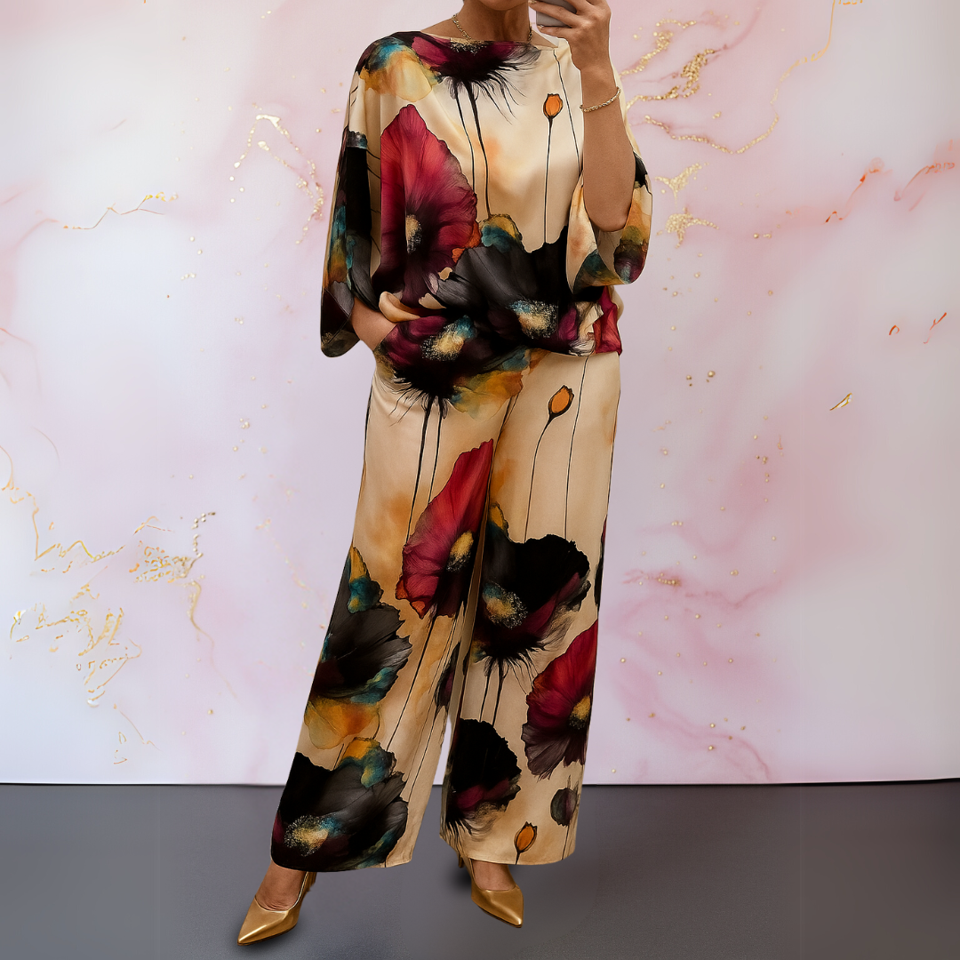 Luxurious satin matching set for women. Elegant two-piece co-ord outfit, versatile for any occasion.