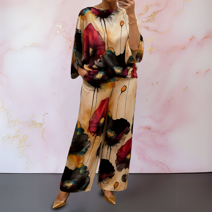 Luxurious satin matching set for women. Elegant two-piece co-ord outfit, versatile for any occasion.