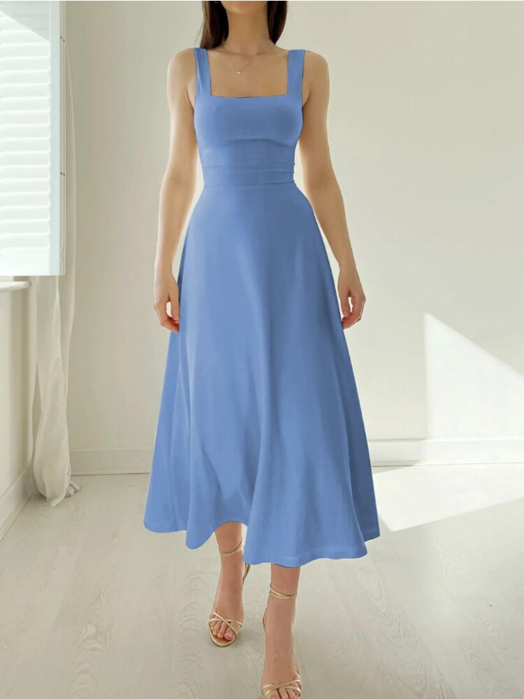 Effortlessly elegant women's sleeveless A-line midi dress. Perfect for casual summer days or chic evening wear.
