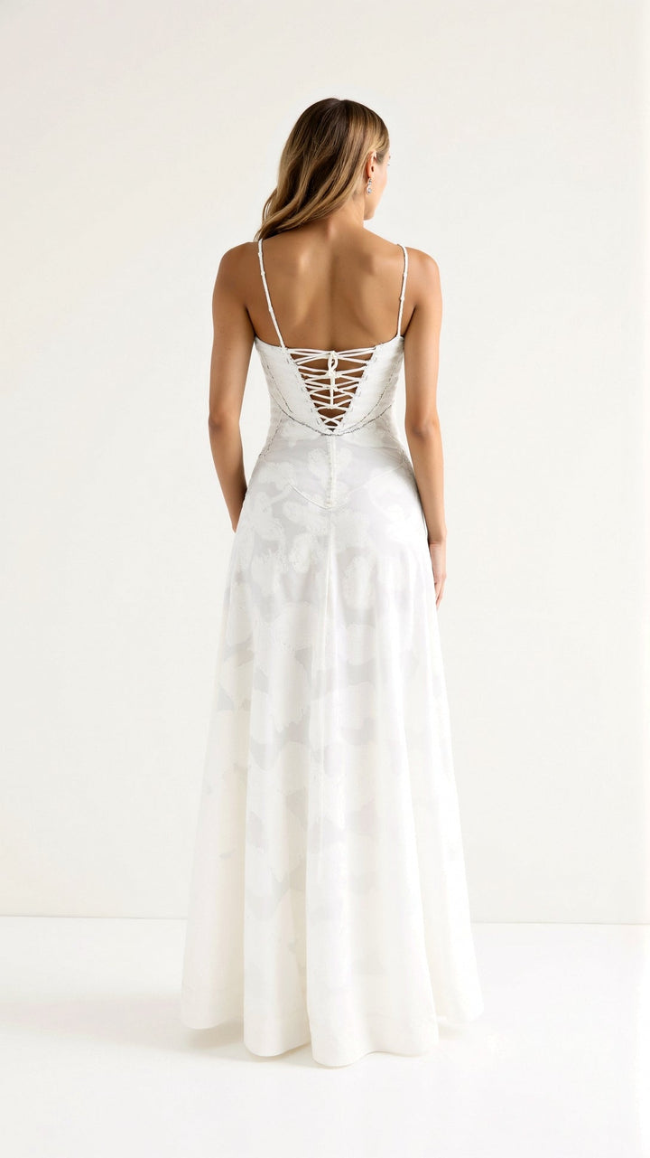 Stylish women's slip maxi dress in a sleek design, ideal for a wedding guest outfit