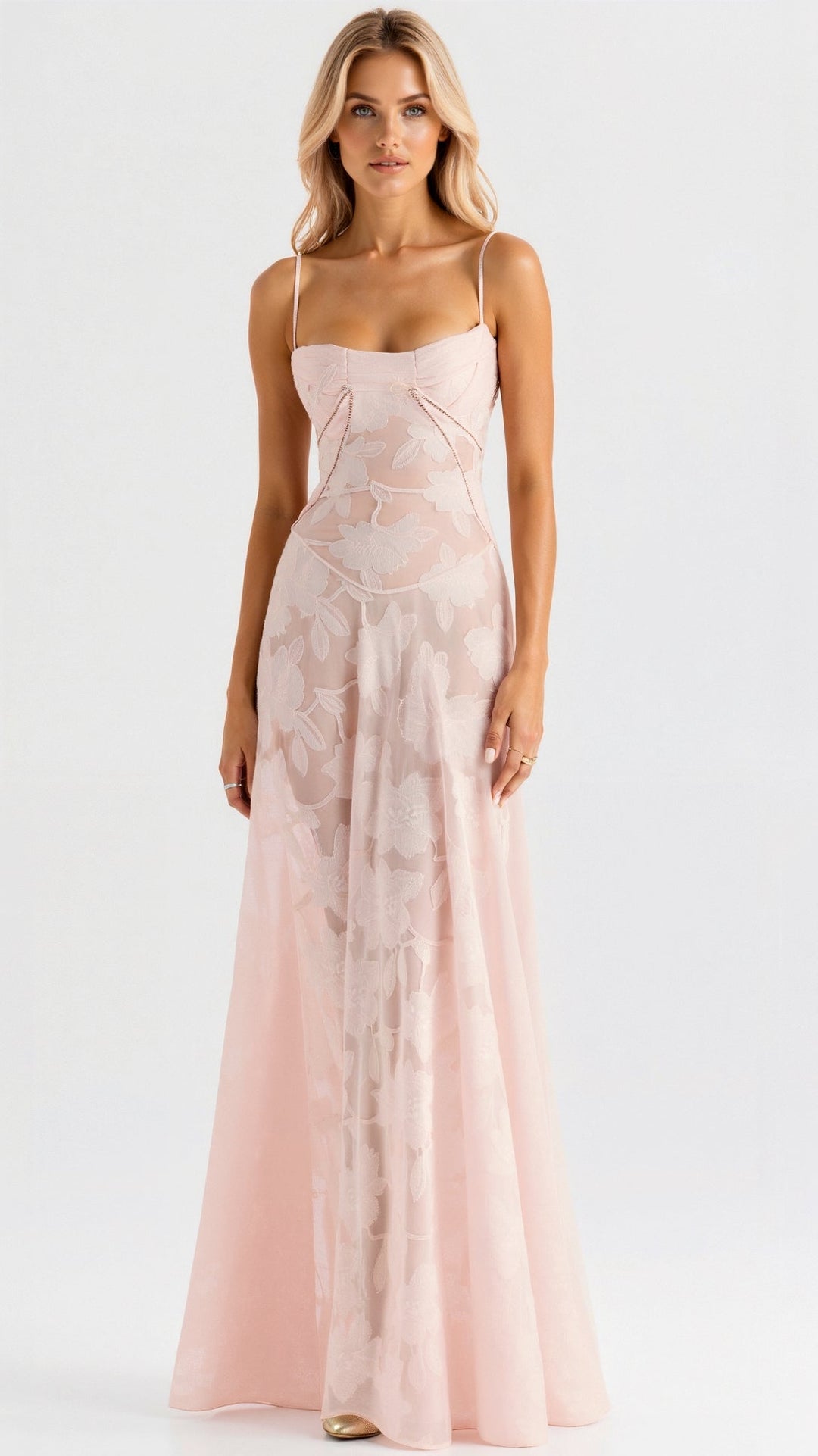 Elegant women's sleeveless bustier maxi dress, ideal for a wedding guest or formal evening event