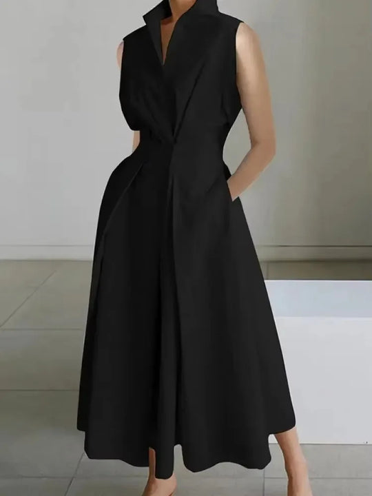 Comfortable A-line midi dress for women, versatile pullover style ideal for daily wear or elegant occasions.
