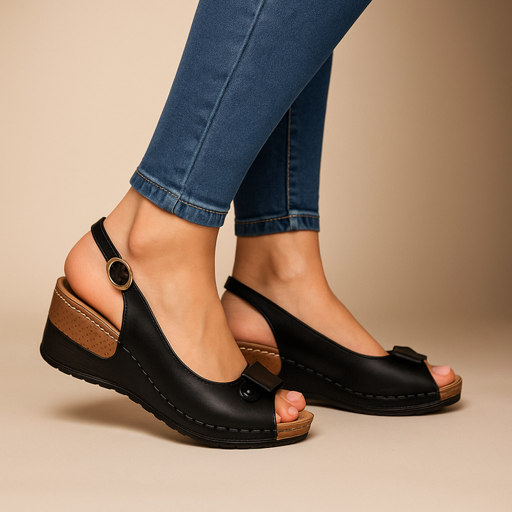 Comfortable women's footwear: cushioned slingback wedge sandals, ideal for all-day wear